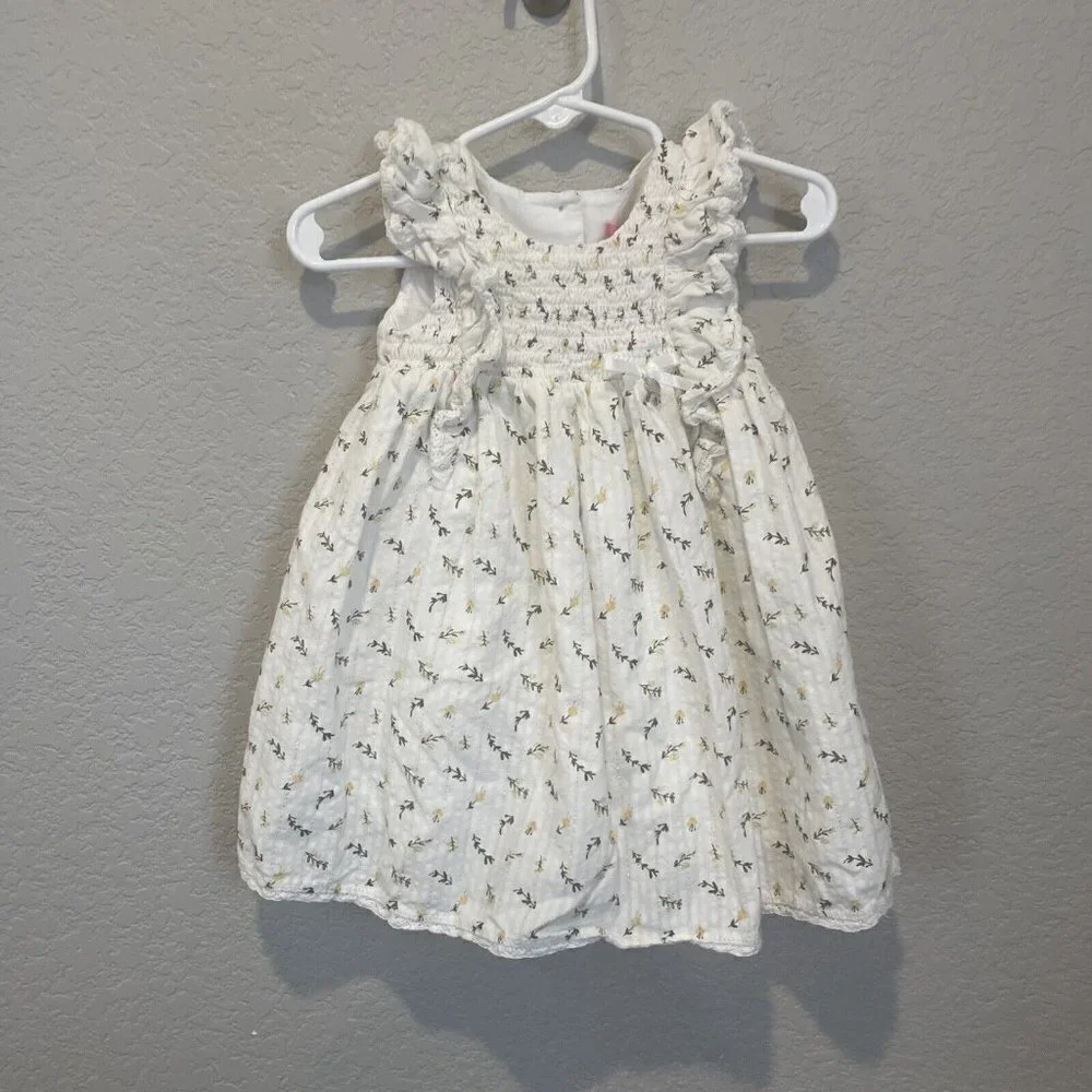Isaac Mizrahi dress toddler girl 12m Smocked Yellow Flowers Floral Summer